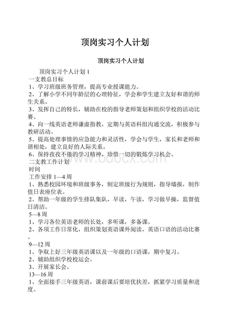 顶岗实习个人计划.docx