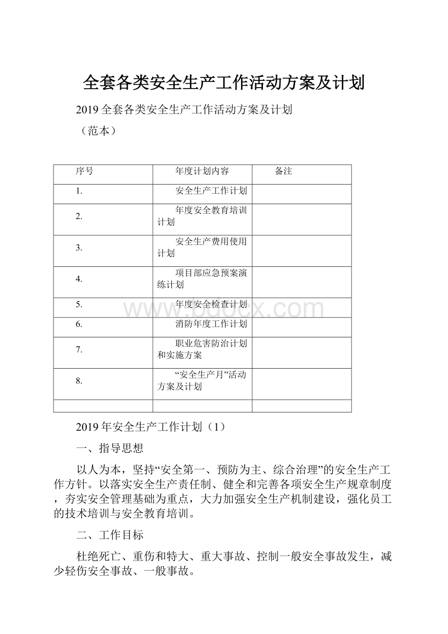 全套各类安全生产工作活动方案及计划.docx_第1页