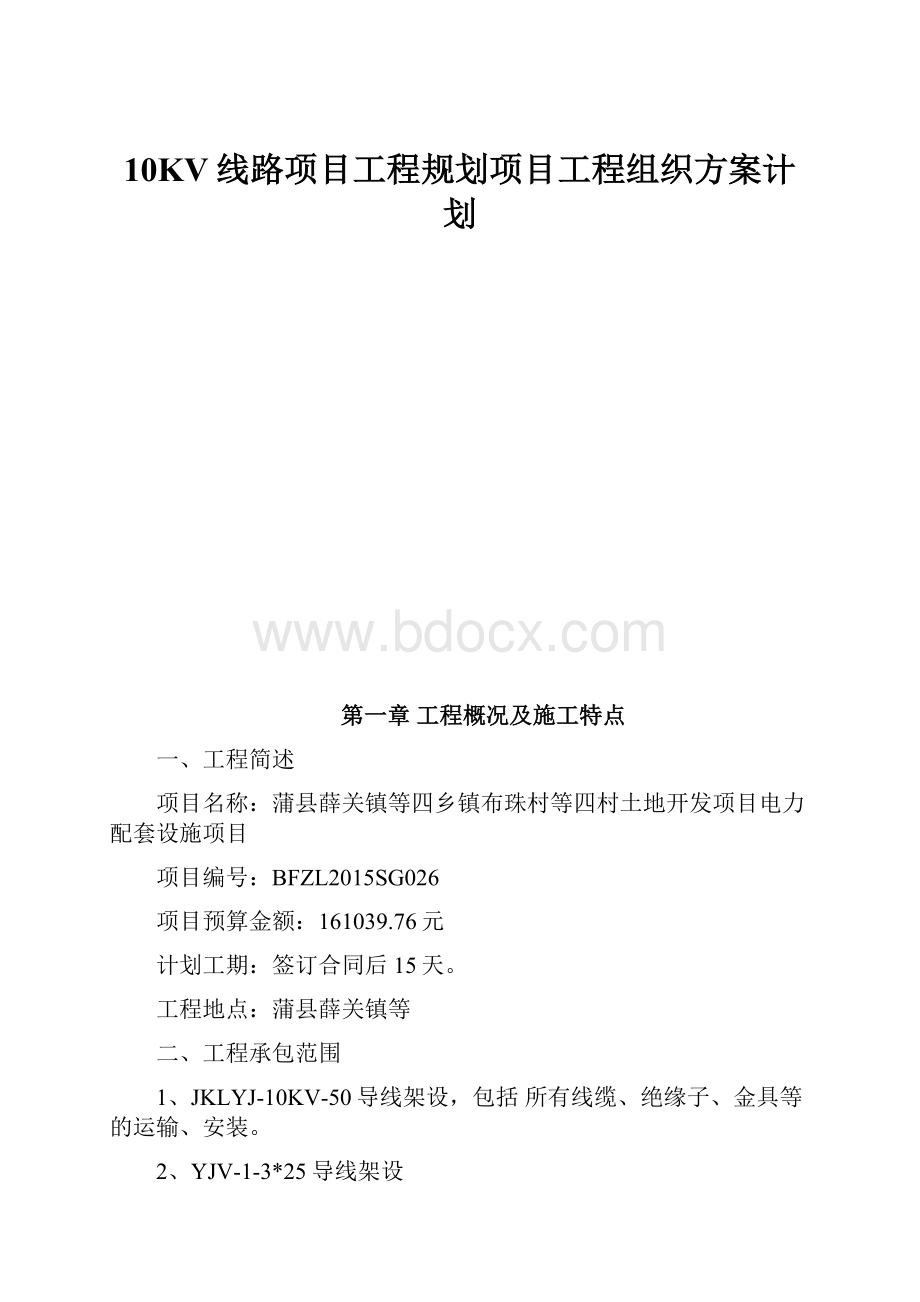 10KV线路项目工程规划项目工程组织方案计划.docx_第1页