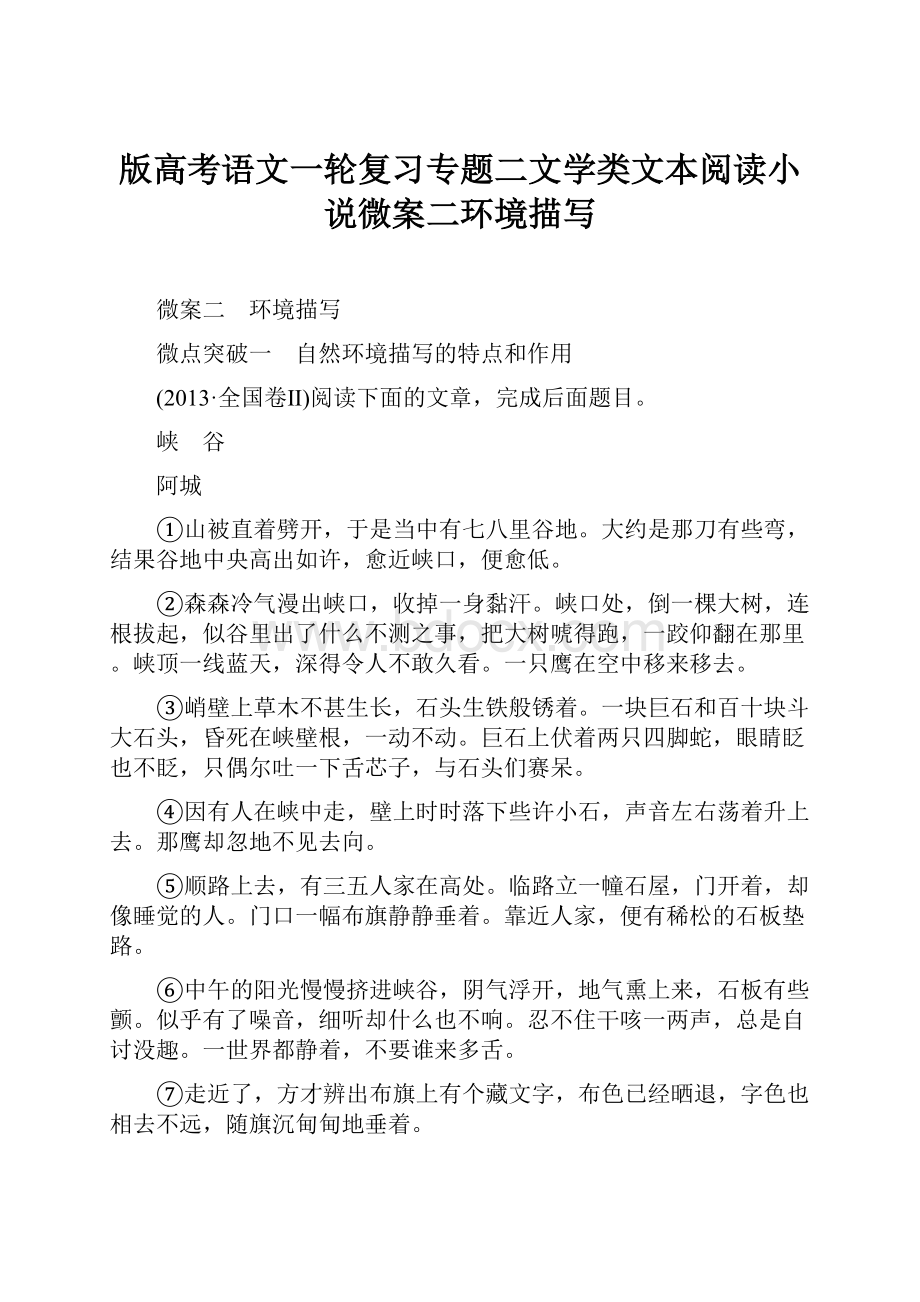 版高考语文一轮复习专题二文学类文本阅读小说微案二环境描写.docx