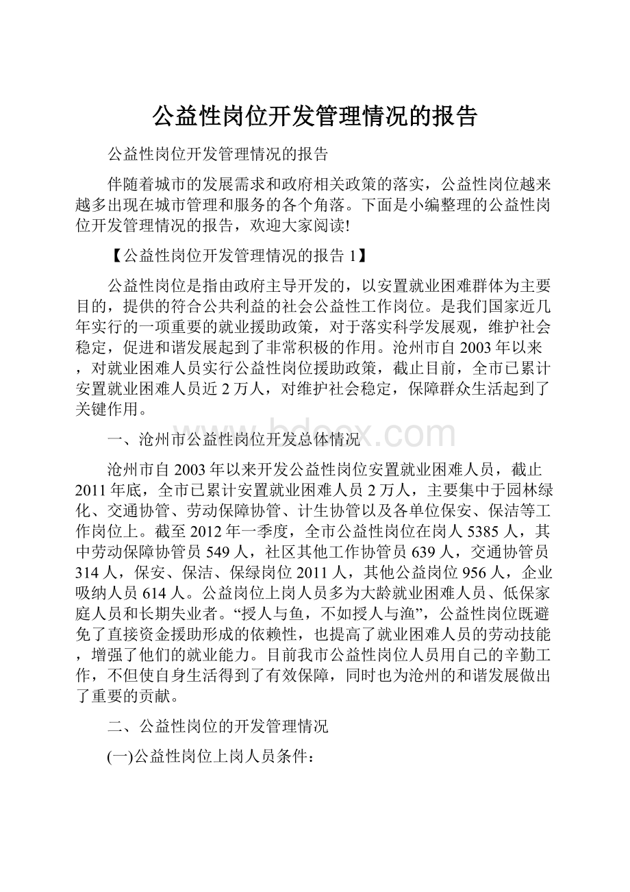 公益性岗位开发管理情况的报告.docx