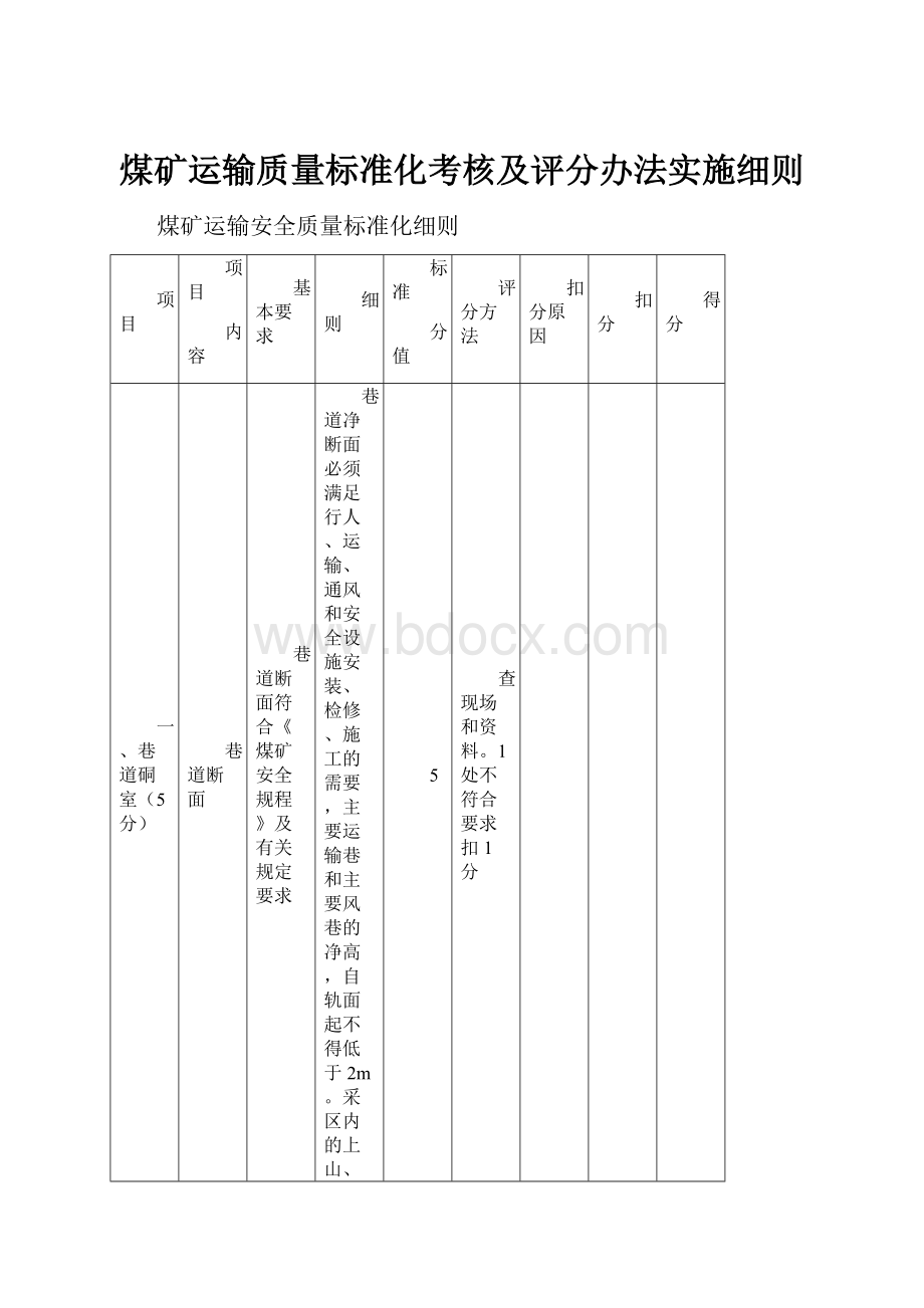 煤矿运输质量标准化考核及评分办法实施细则.docx