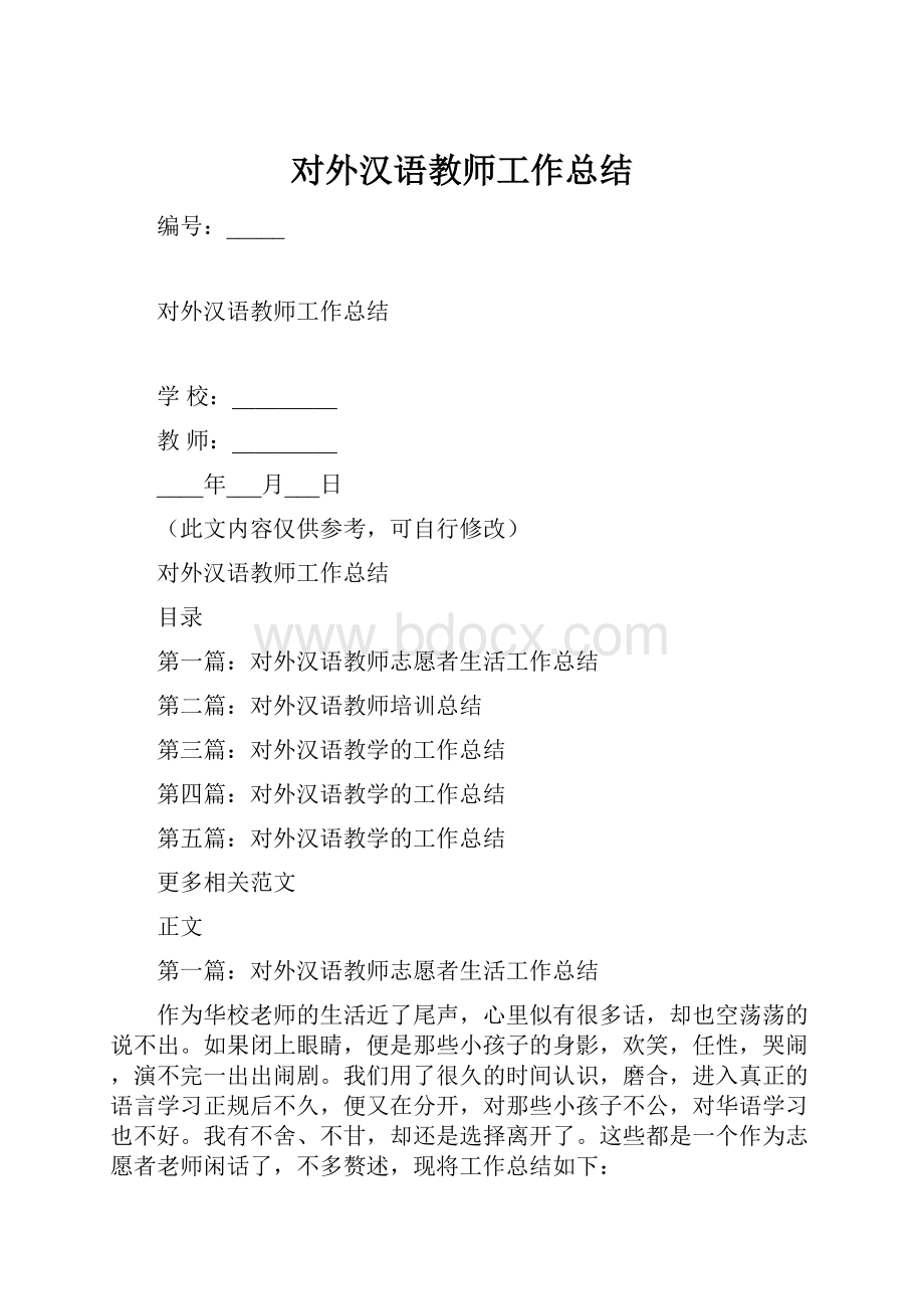 对外汉语教师工作总结.docx