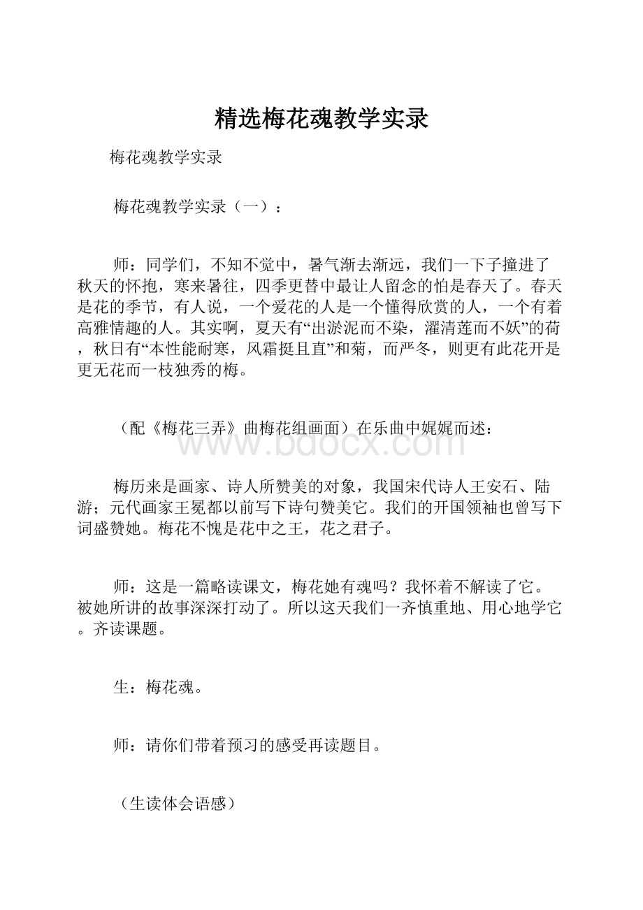 精选梅花魂教学实录.docx