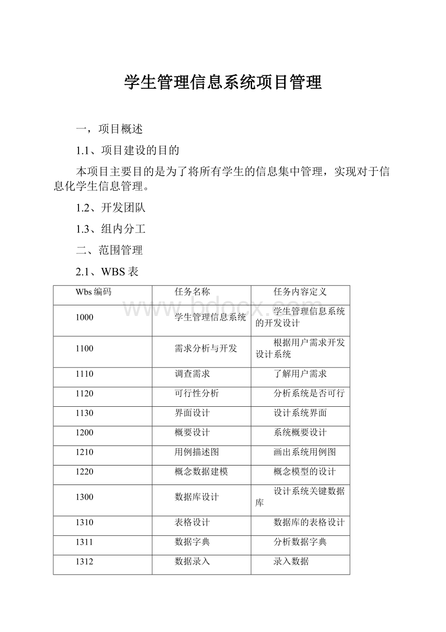 学生管理信息系统项目管理.docx