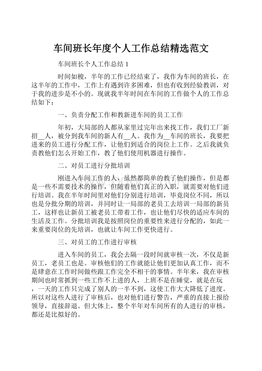 车间班长年度个人工作总结精选范文.docx