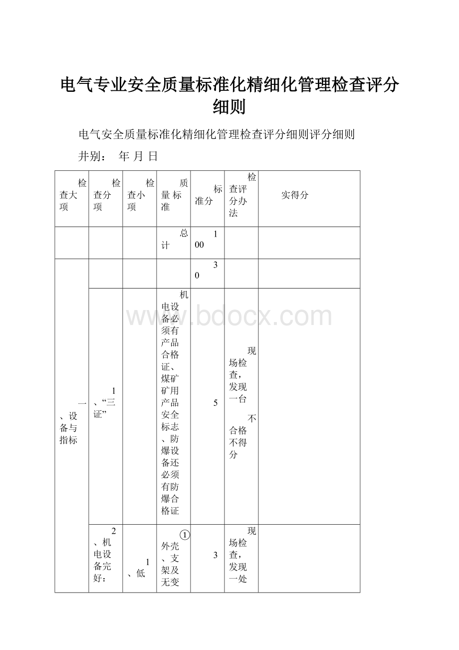 电气专业安全质量标准化精细化管理检查评分细则.docx_第1页