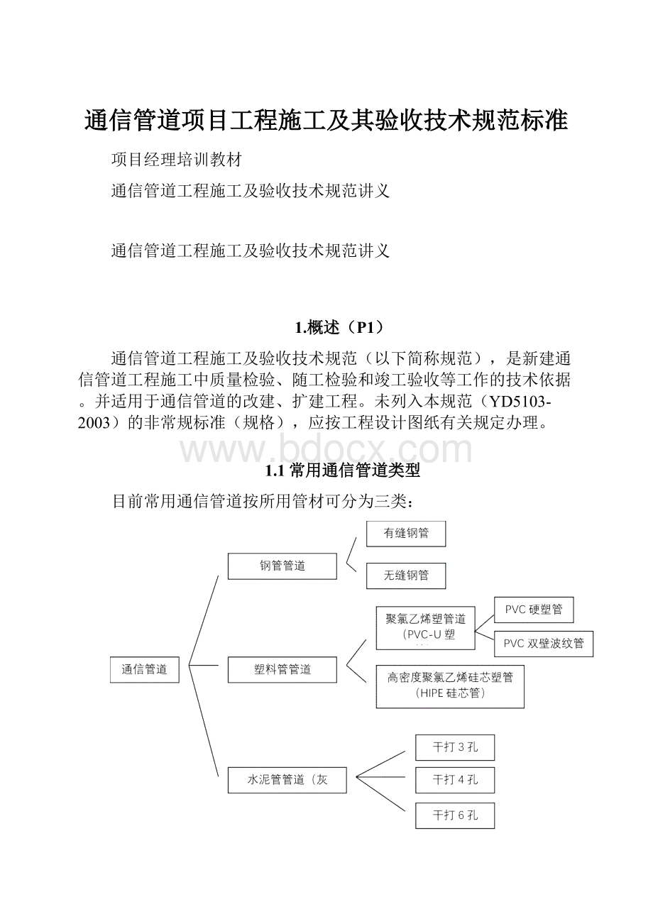 通信管道项目工程施工及其验收技术规范标准.docx