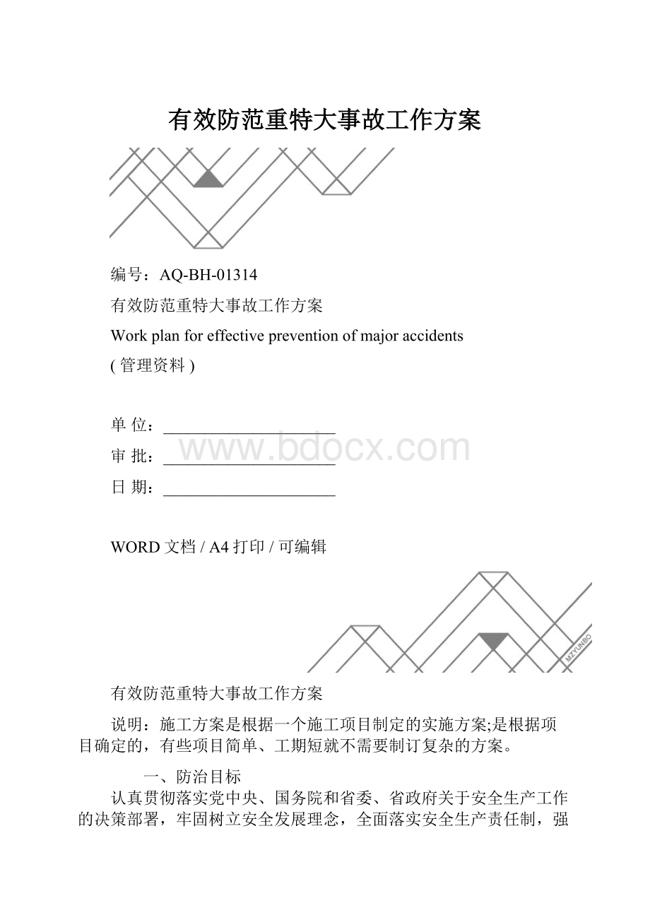 有效防范重特大事故工作方案.docx_第1页