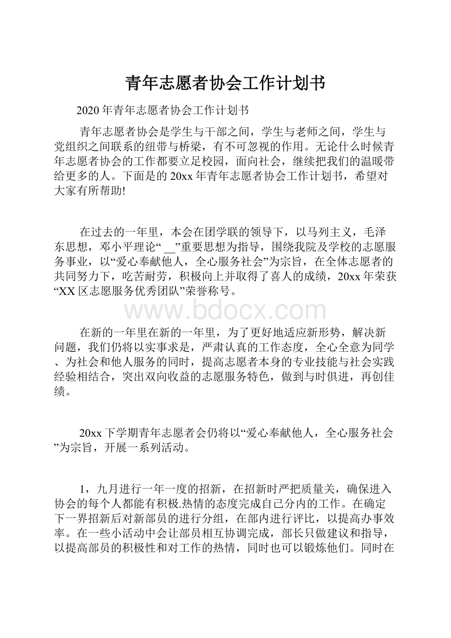 青年志愿者协会工作计划书.docx