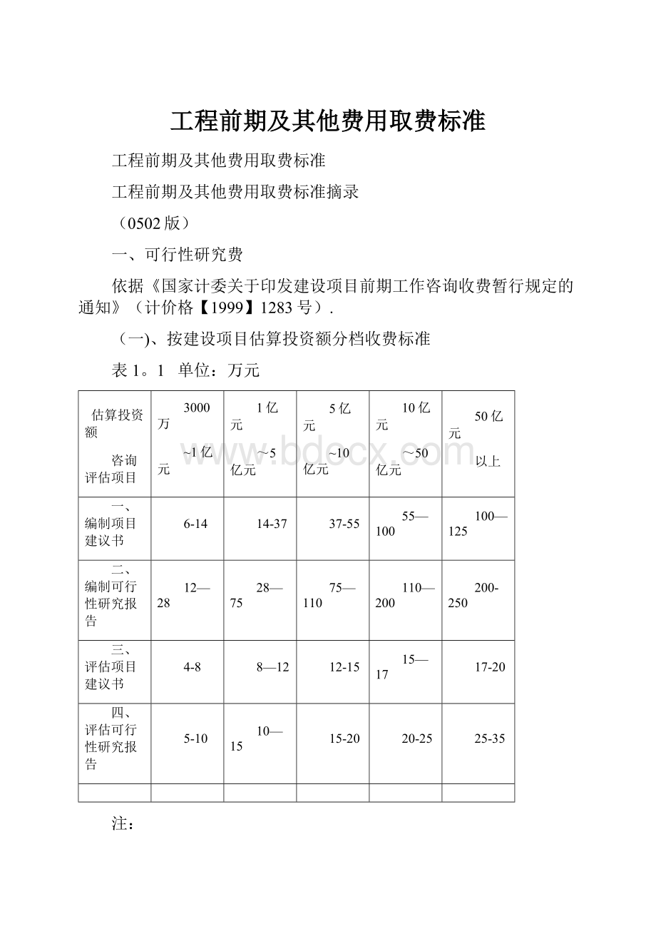 工程前期及其他费用取费标准.docx