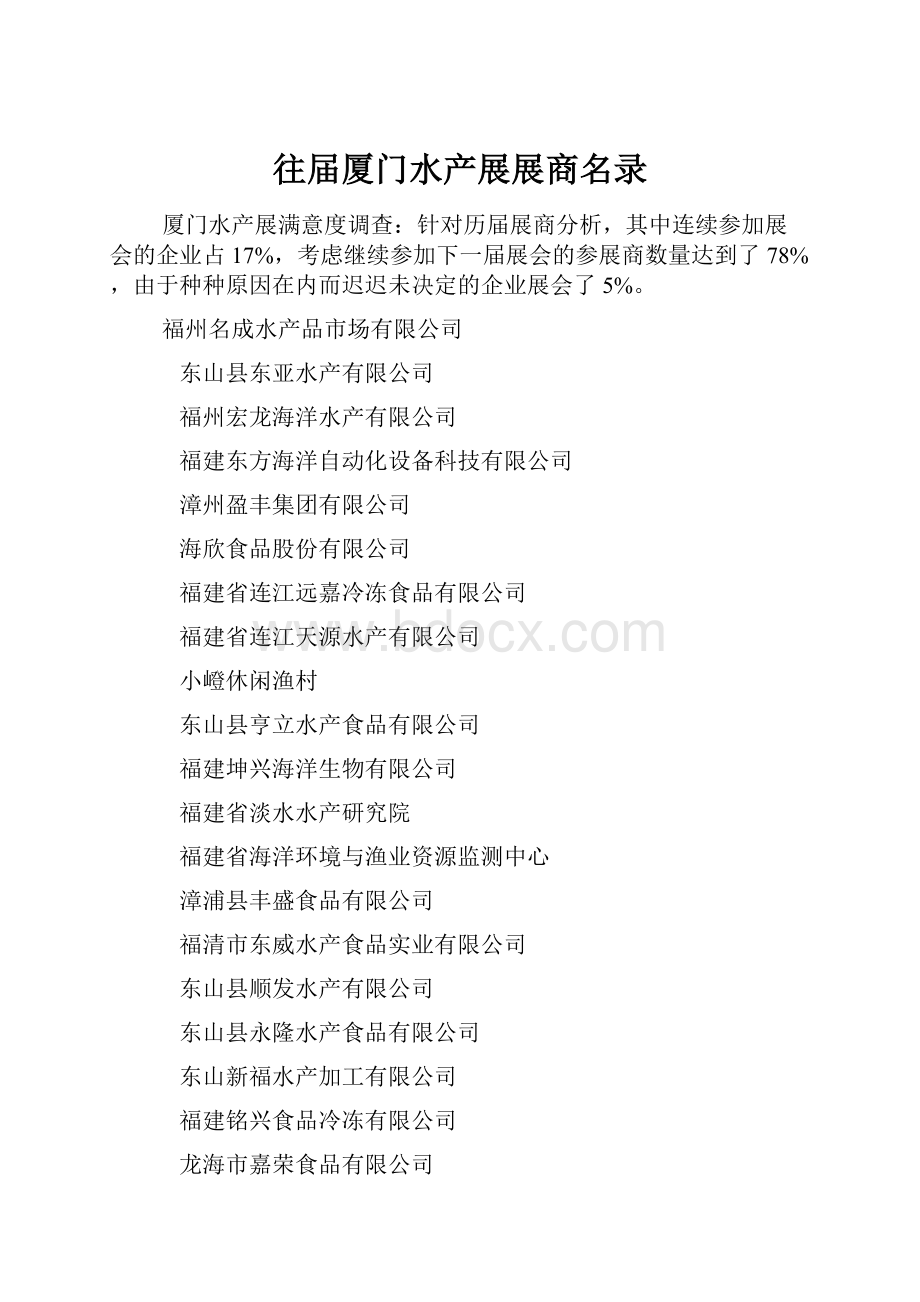 往届厦门水产展展商名录.docx