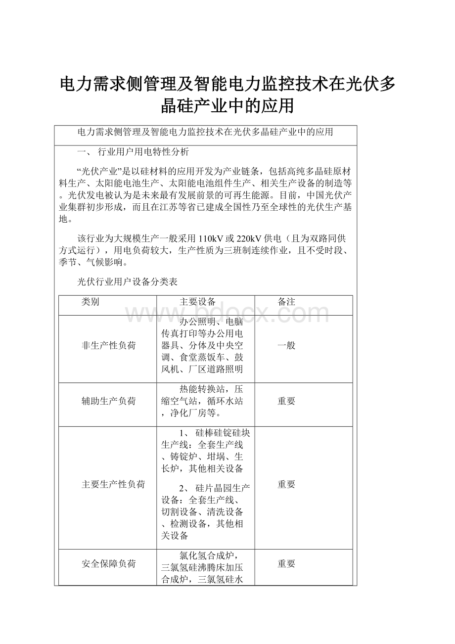 电力需求侧管理及智能电力监控技术在光伏多晶硅产业中的应用.docx