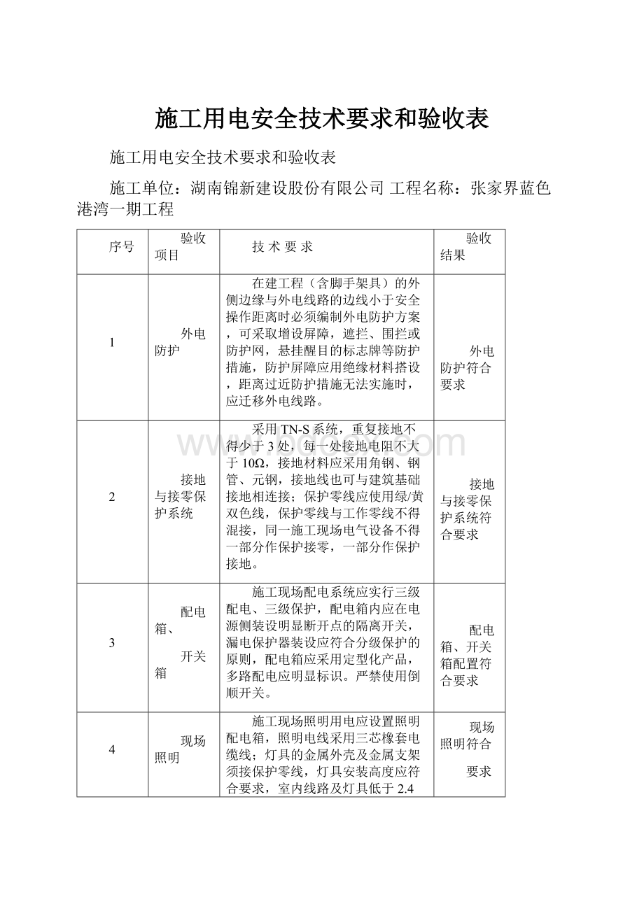 施工用电安全技术要求和验收表.docx