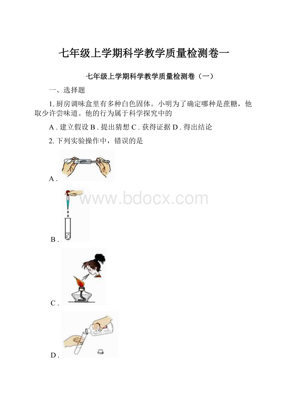 七年级上学期科学教学质量检测卷一.docx_第1页