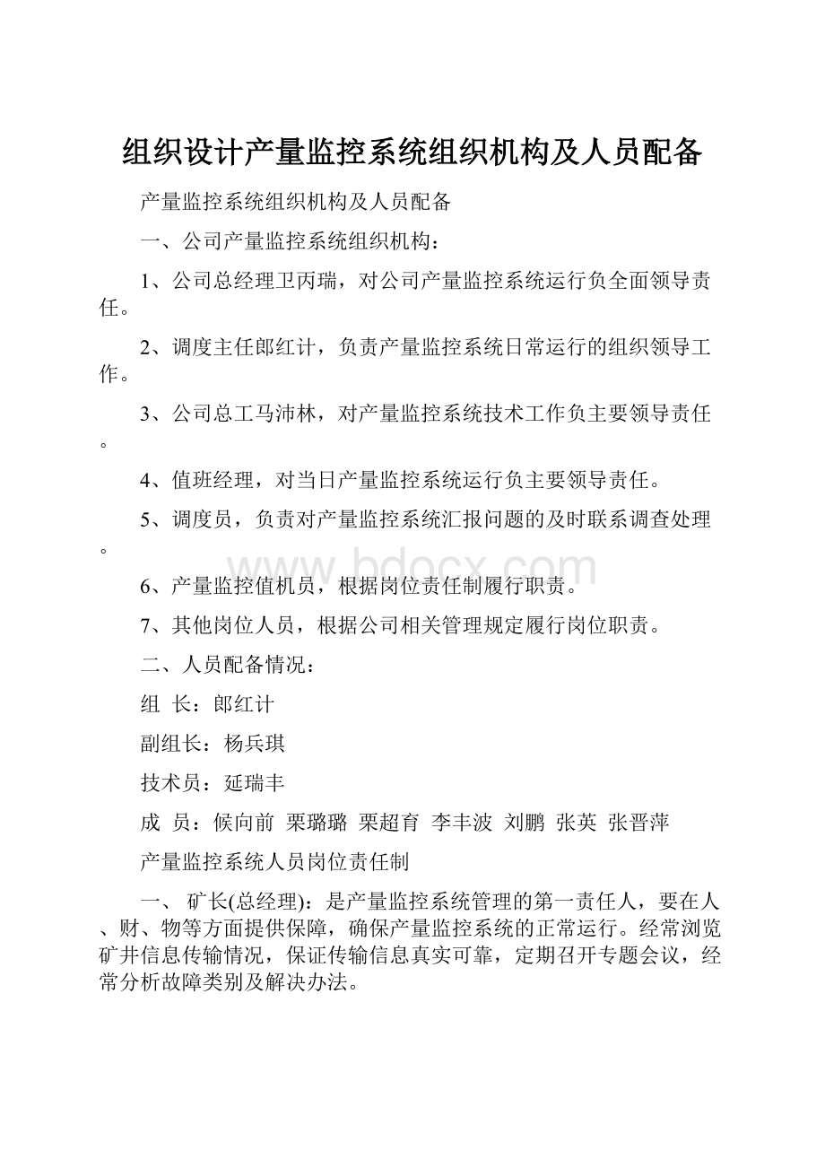 组织设计产量监控系统组织机构及人员配备.docx