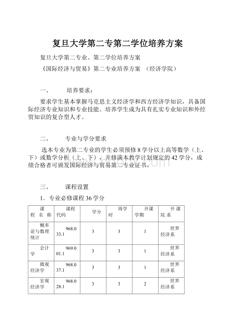 复旦大学第二专第二学位培养方案.docx