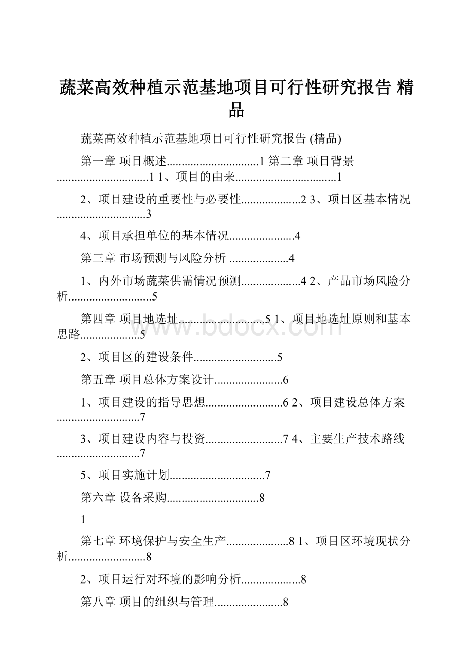 蔬菜高效种植示范基地项目可行性研究报告 精品.docx_第1页