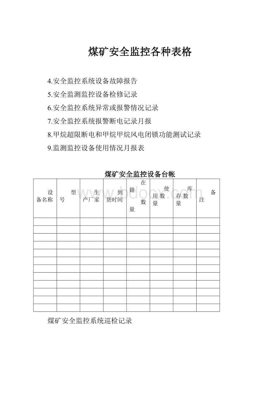 煤矿安全监控各种表格.docx