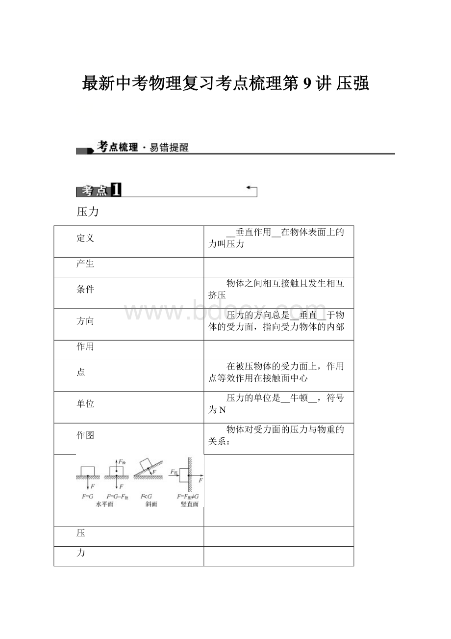 最新中考物理复习考点梳理第9讲 压强.docx