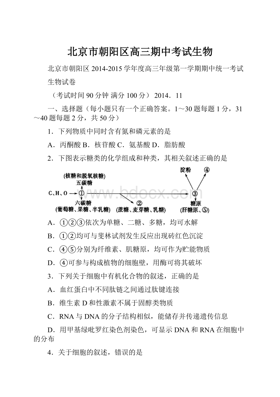 北京市朝阳区高三期中考试生物.docx