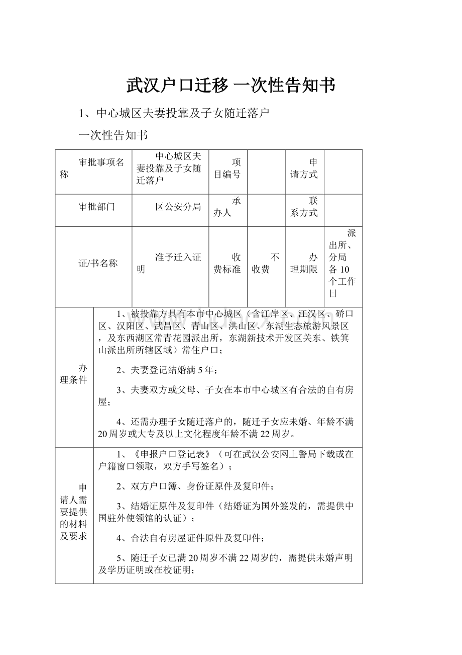 武汉户口迁移 一次性告知书.docx