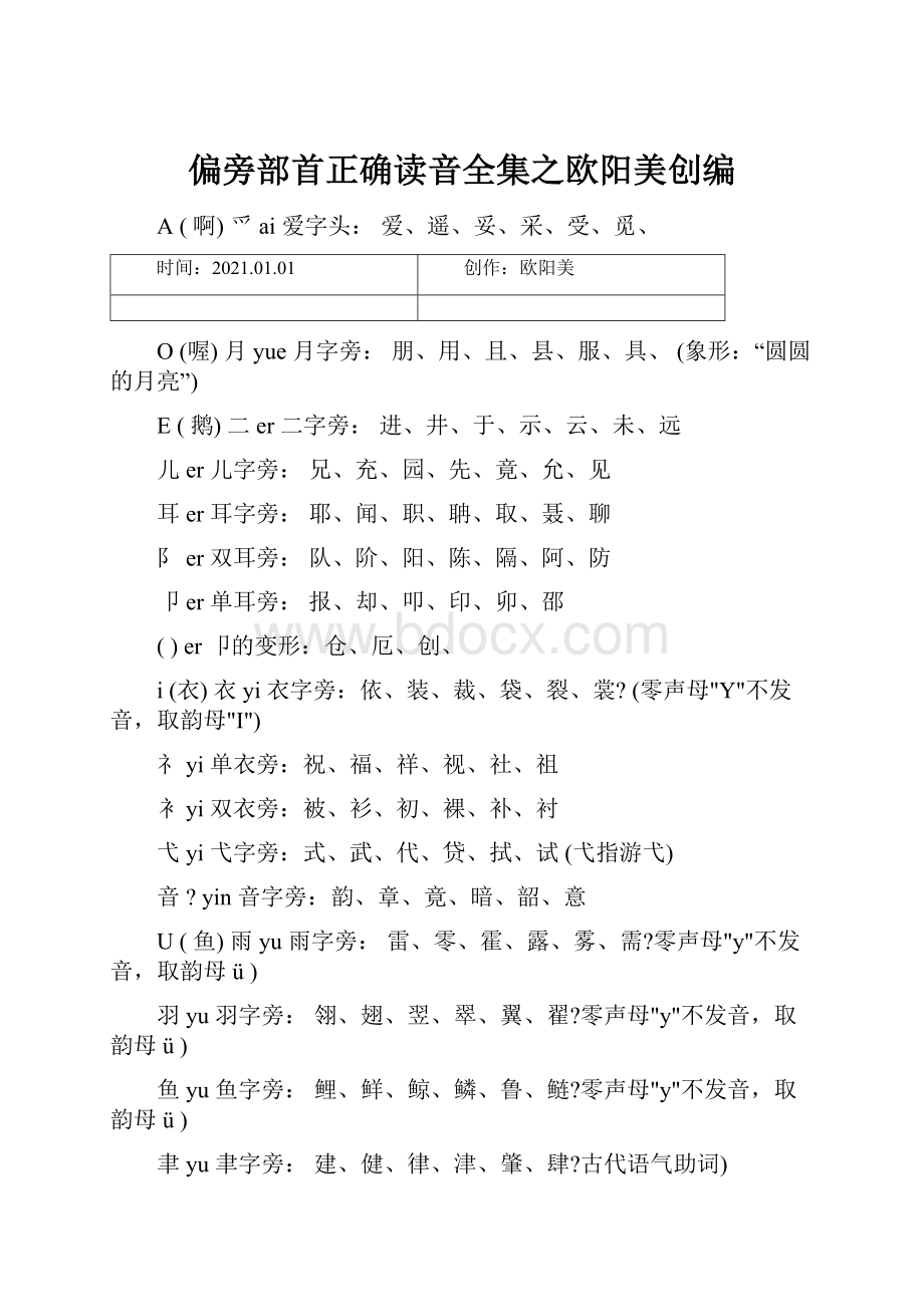 偏旁部首正确读音全集之欧阳美创编.docx