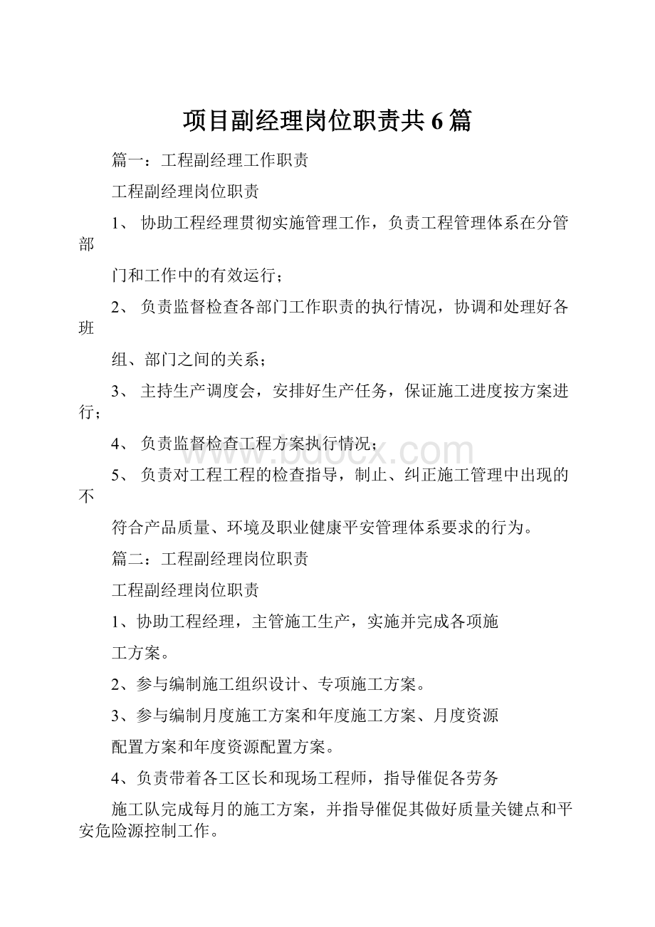 项目副经理岗位职责共6篇.docx