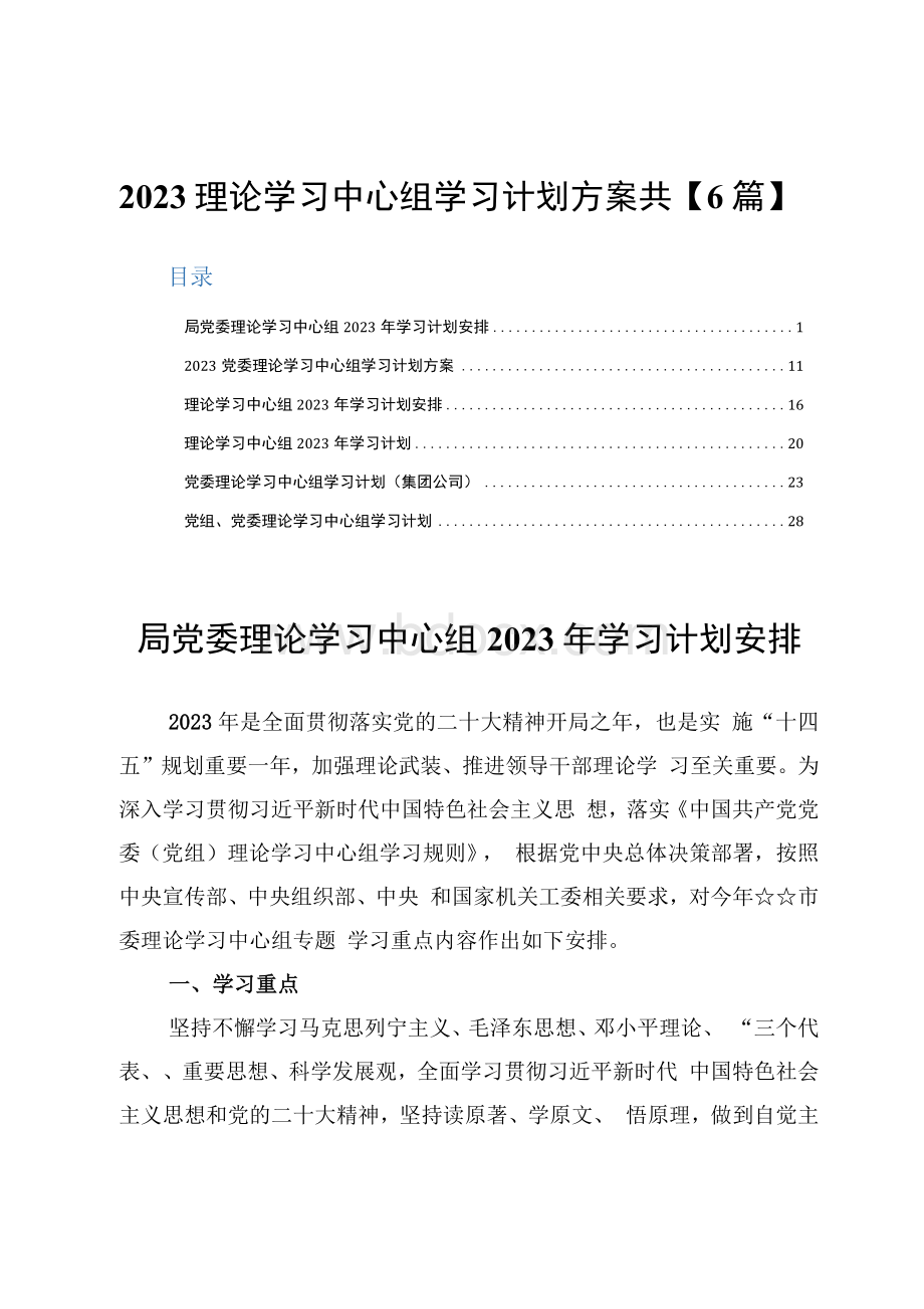 2023理论学习中心组学习计划方案共【6篇】.docx