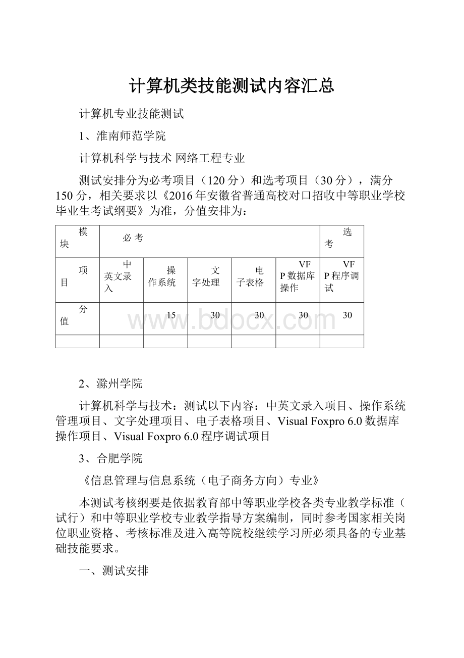 计算机类技能测试内容汇总.docx