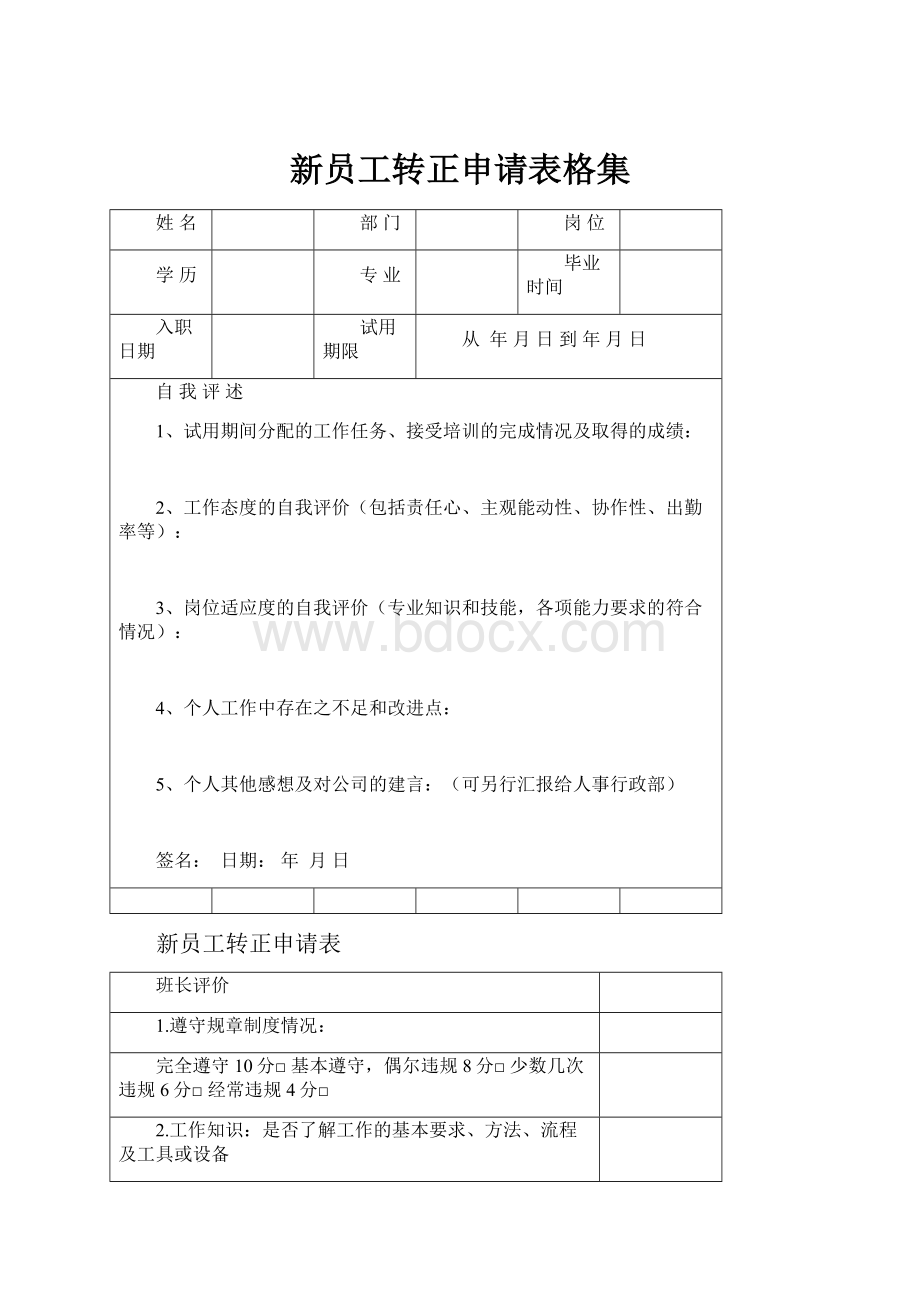 新员工转正申请表格集.docx