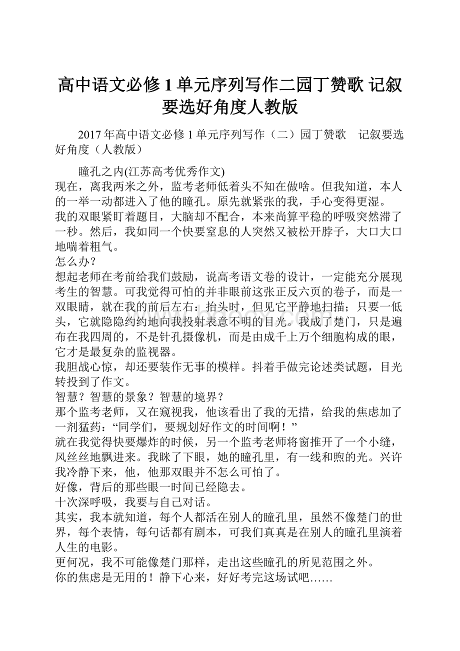 高中语文必修1单元序列写作二园丁赞歌 记叙要选好角度人教版.docx