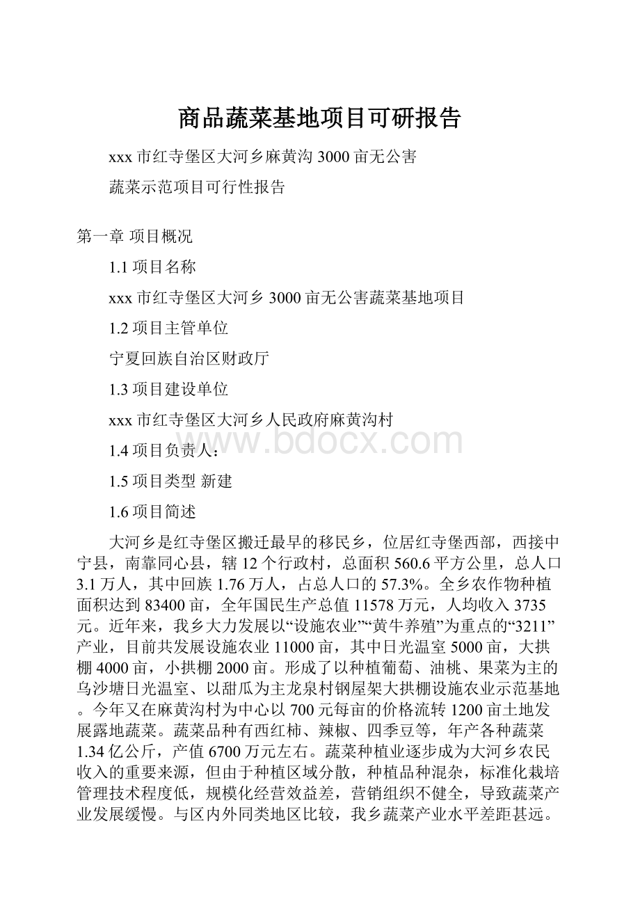 商品蔬菜基地项目可研报告.docx