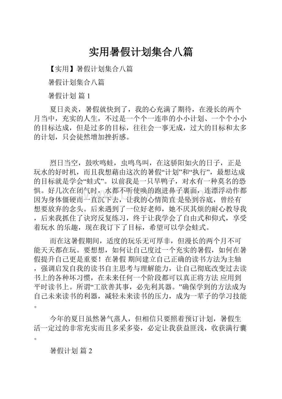 实用暑假计划集合八篇.docx