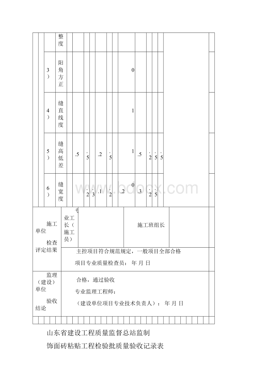 197饰面砖粘贴工程检验批质量验收记录表内.docx_第3页