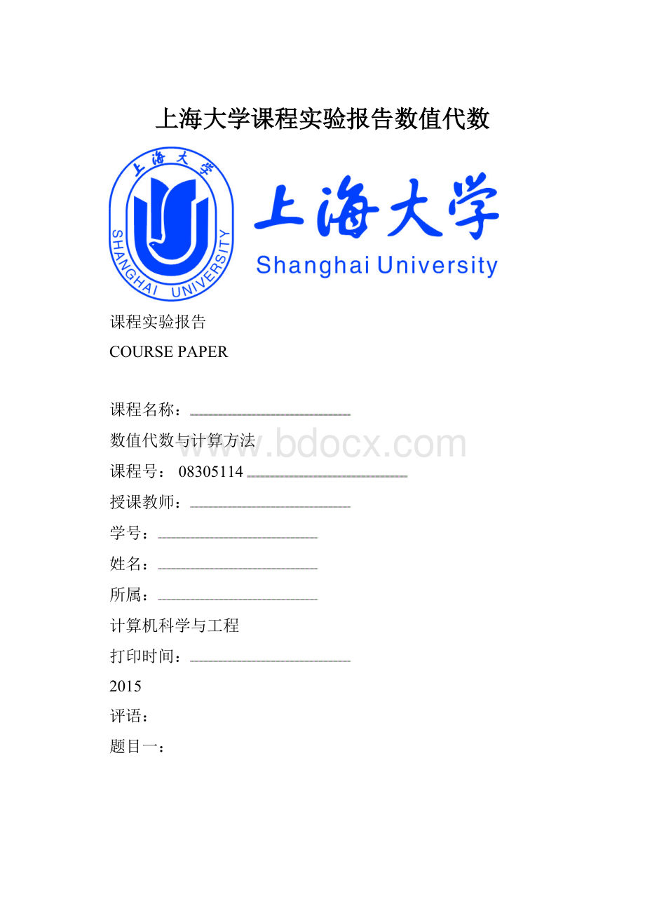 上海大学课程实验报告数值代数.docx