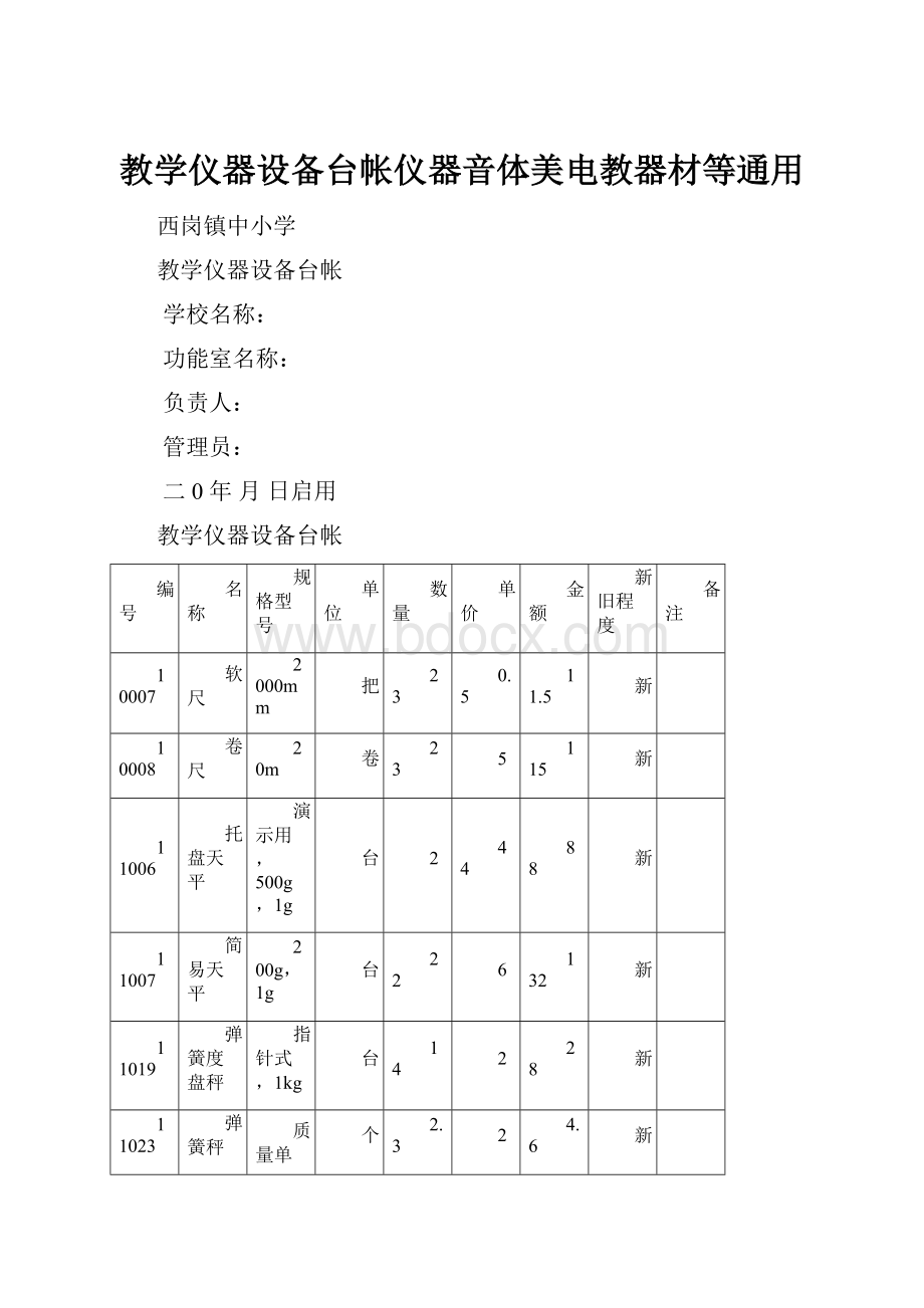 教学仪器设备台帐仪器音体美电教器材等通用.docx