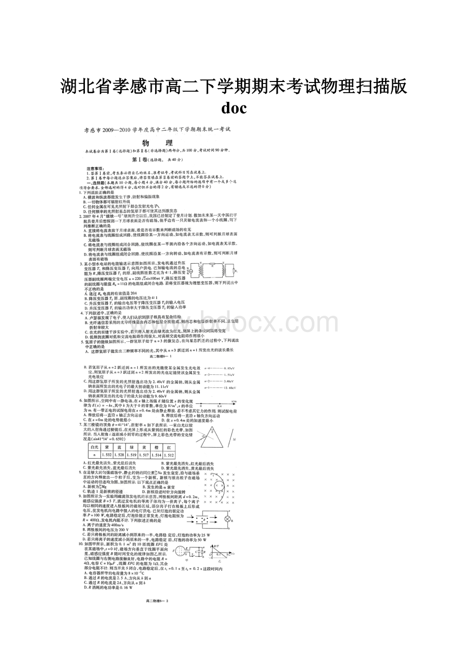 湖北省孝感市高二下学期期末考试物理扫描版 doc.docx_第1页