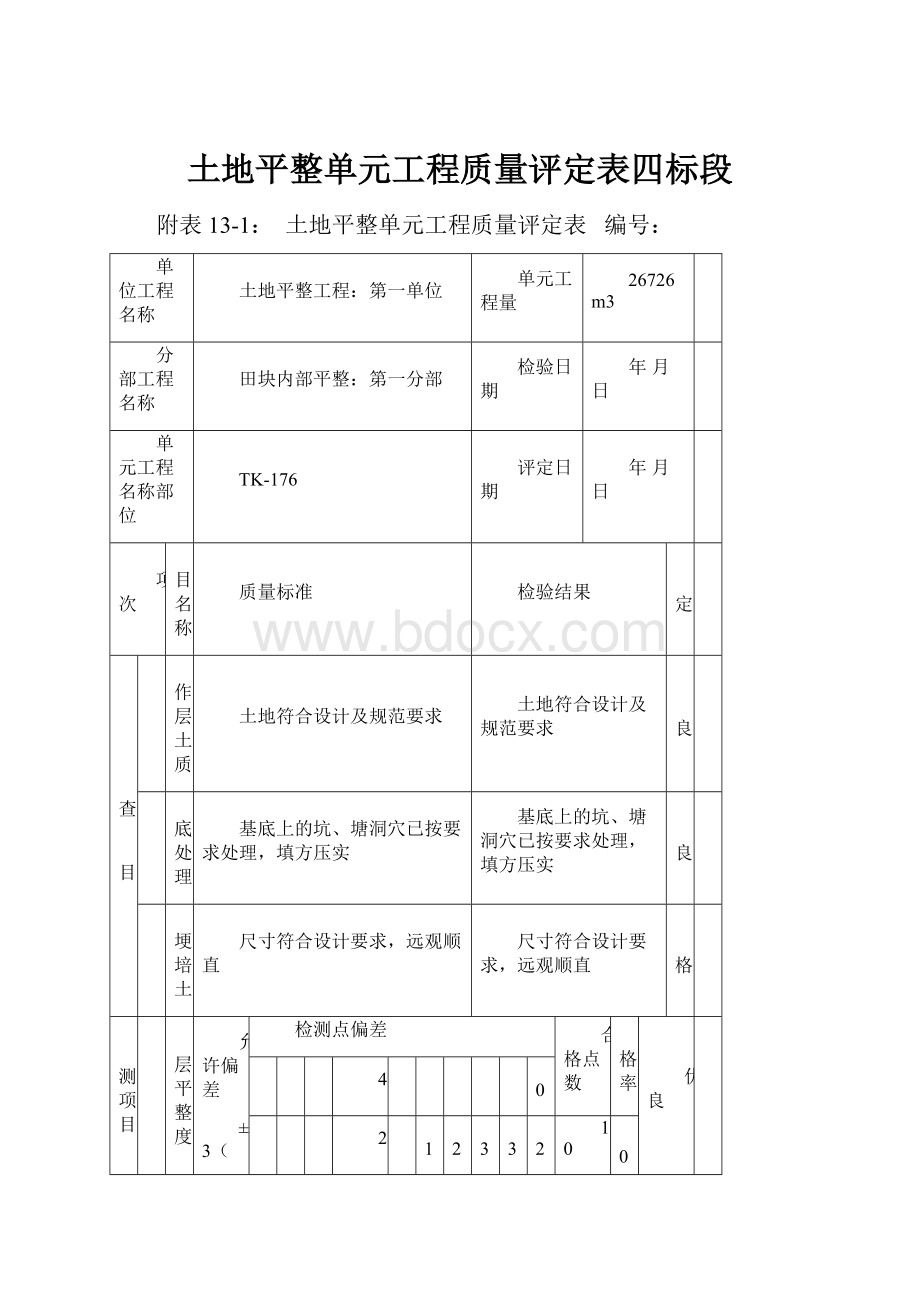 土地平整单元工程质量评定表四标段.docx