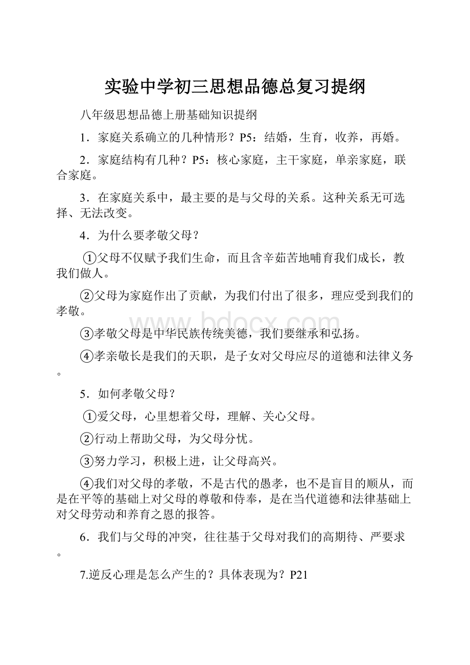 实验中学初三思想品德总复习提纲.docx