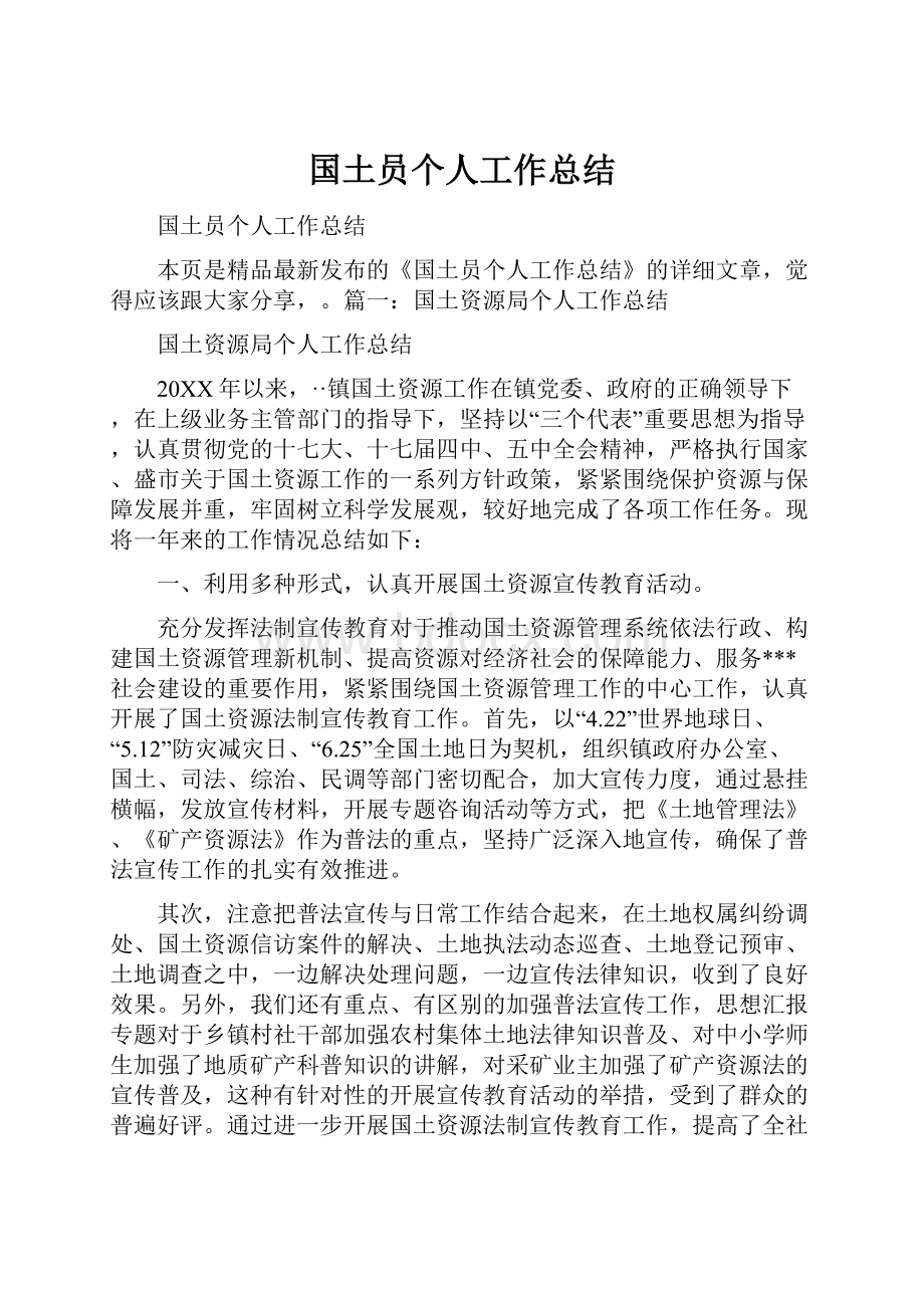 国土员个人工作总结.docx