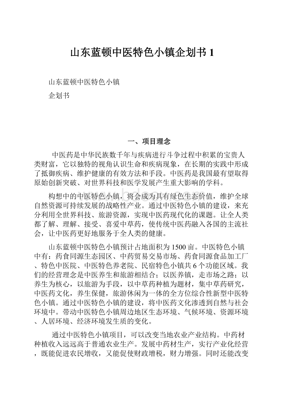 山东蓝顿中医特色小镇企划书 1.docx