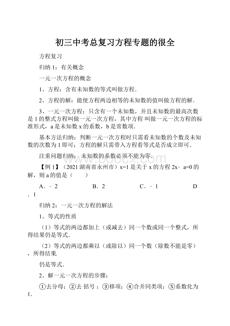 初三中考总复习方程专题的很全.docx_第1页