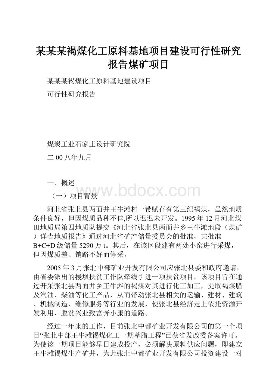 某某某褐煤化工原料基地项目建设可行性研究报告煤矿项目.docx