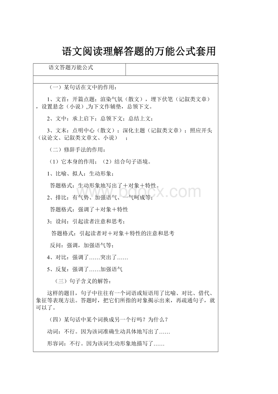 语文阅读理解答题的万能公式套用.docx