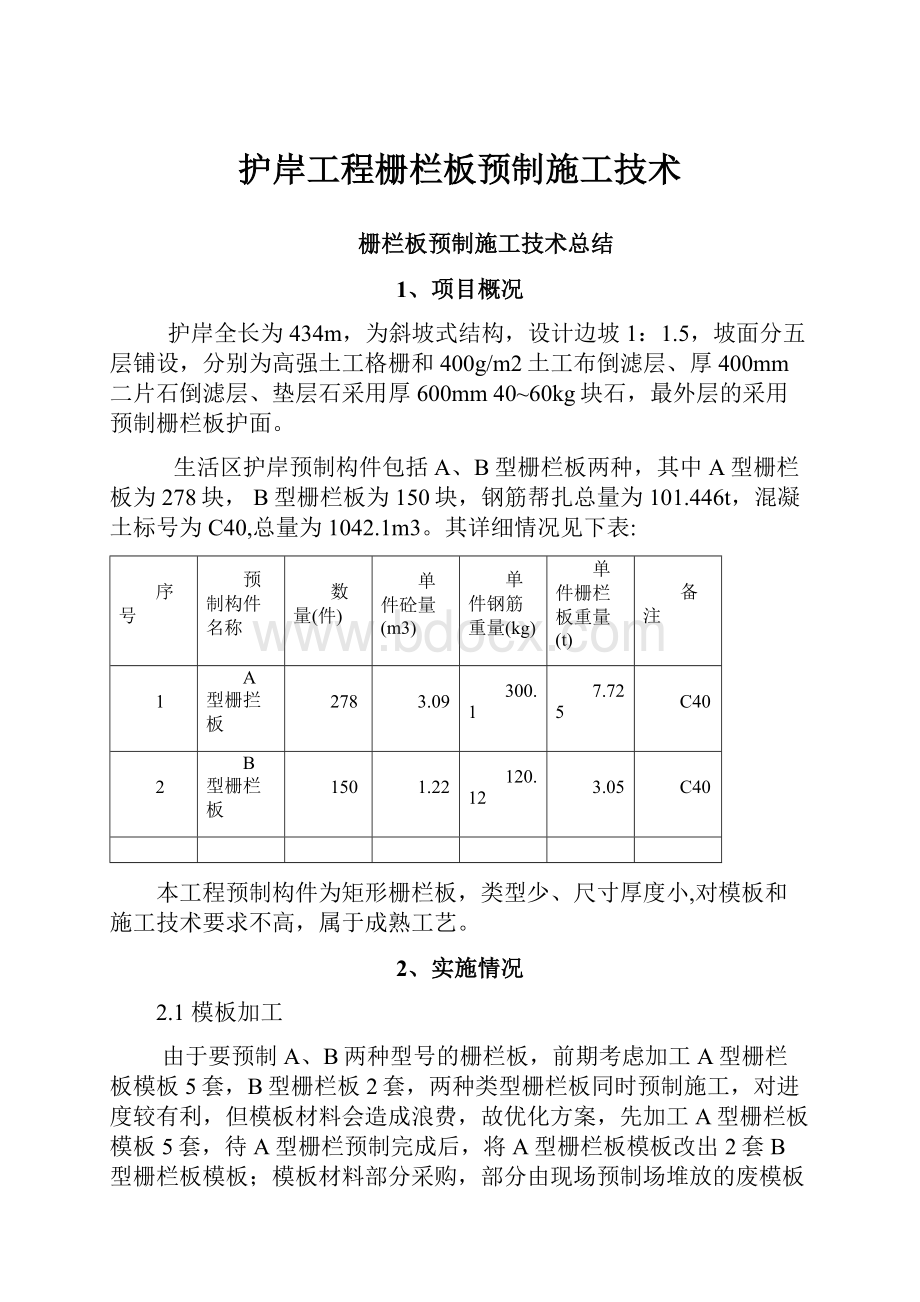 护岸工程栅栏板预制施工技术.docx_第1页