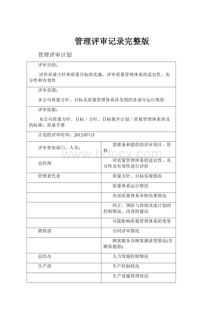 管理评审记录完整版.docx_第1页