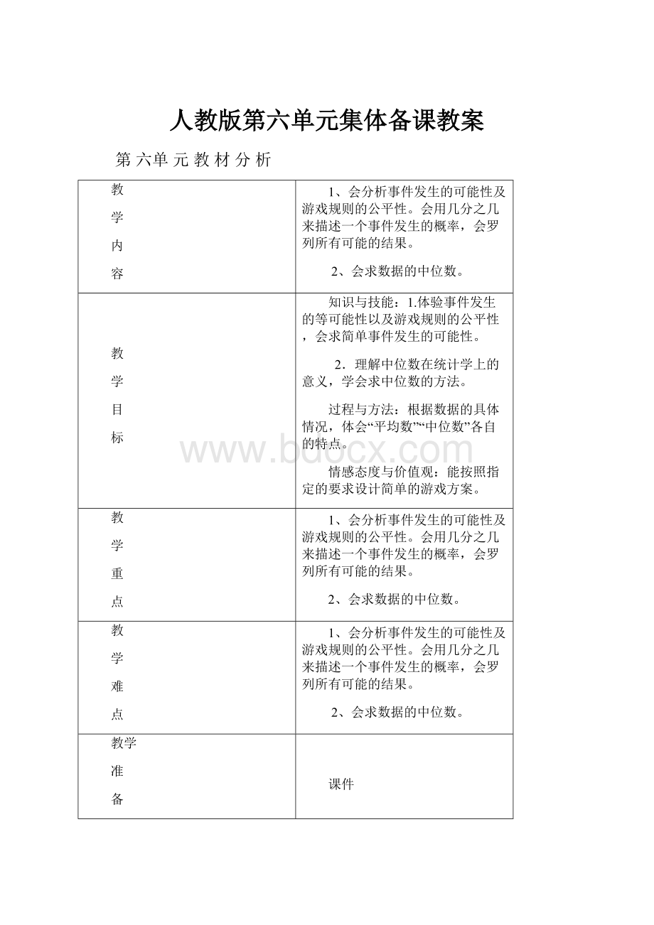 人教版第六单元集体备课教案.docx