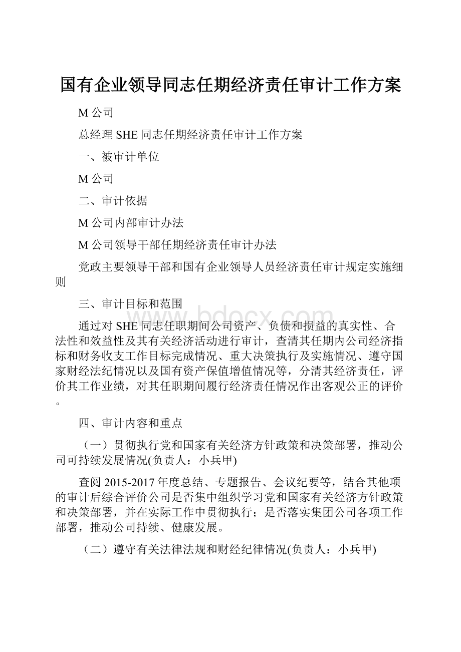 国有企业领导同志任期经济责任审计工作方案.docx