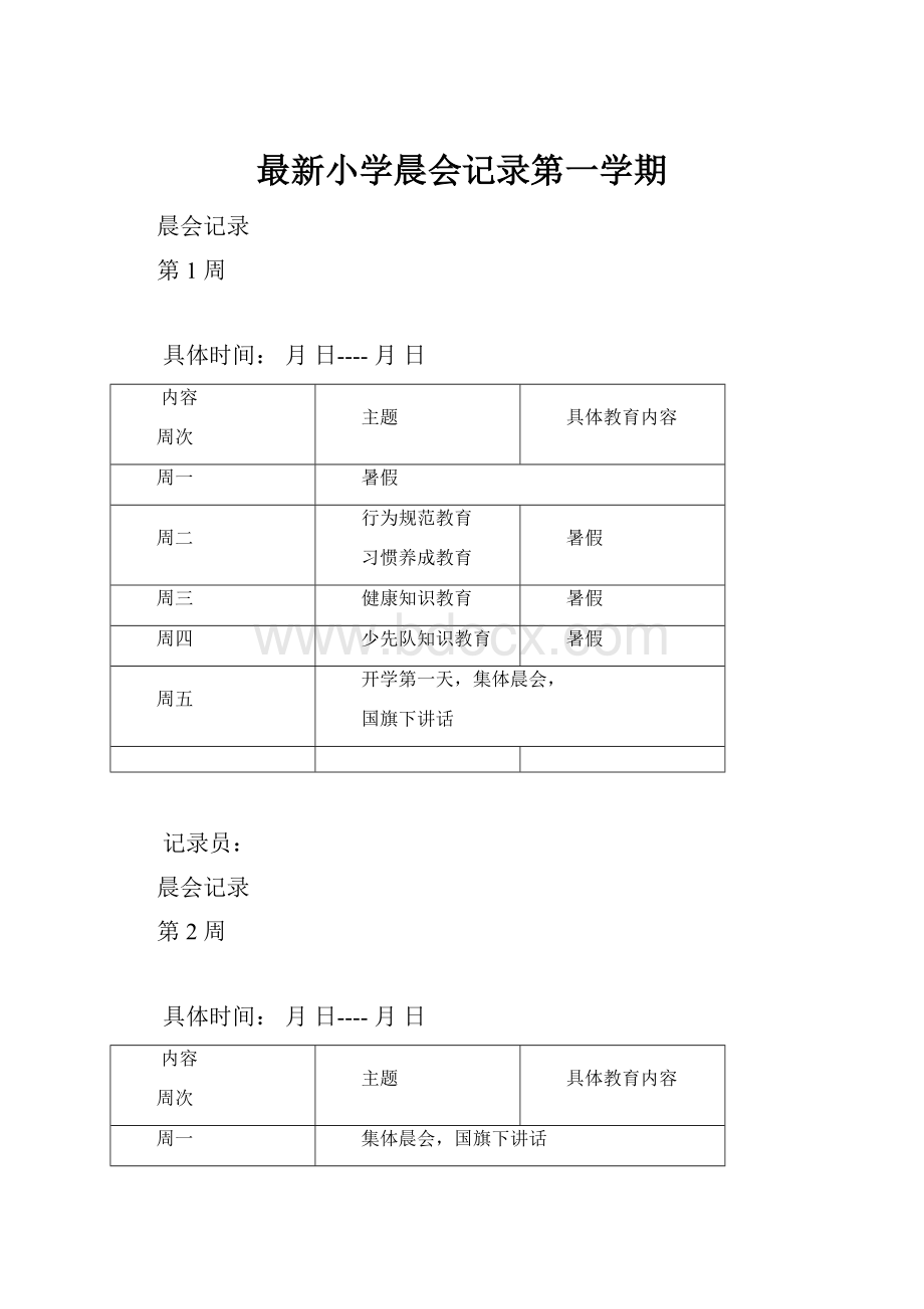 最新小学晨会记录第一学期.docx